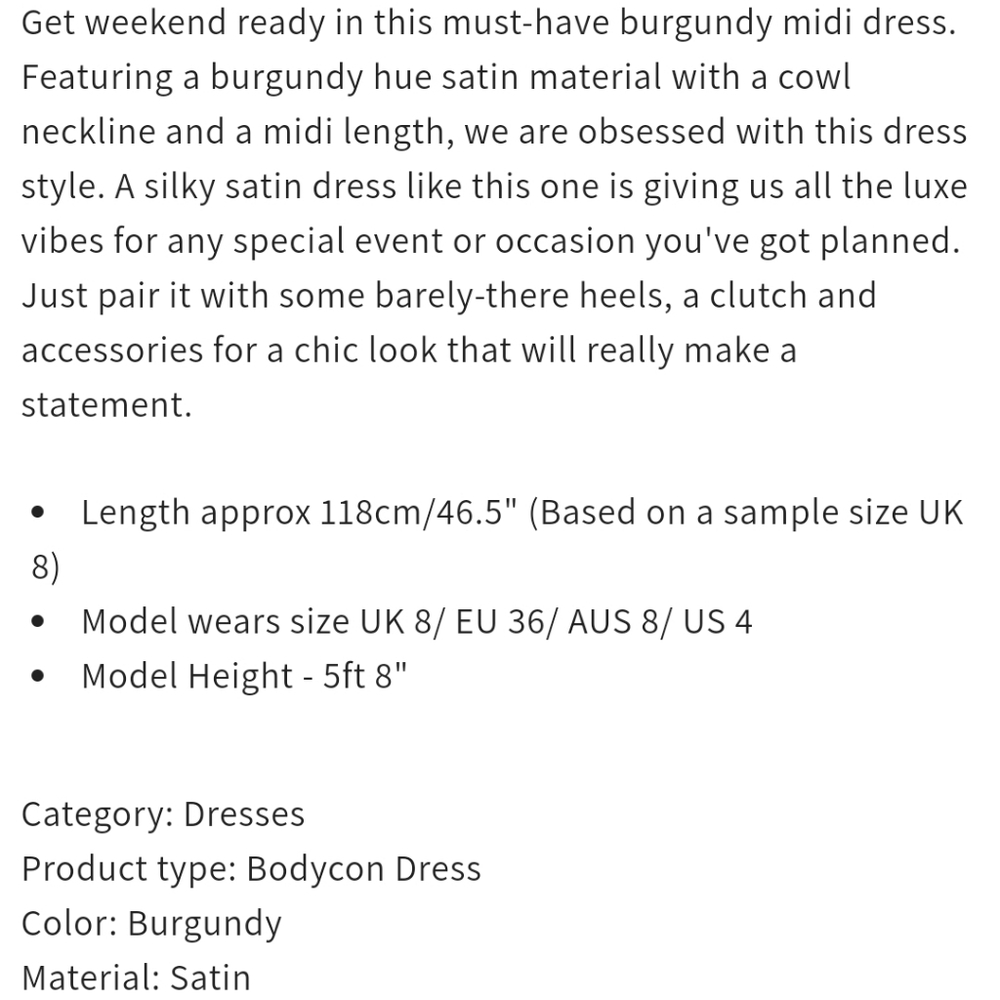 PrettyLittleThing Burgundy Satin Midi Slip Dress size 12 - Picture 5 of 12